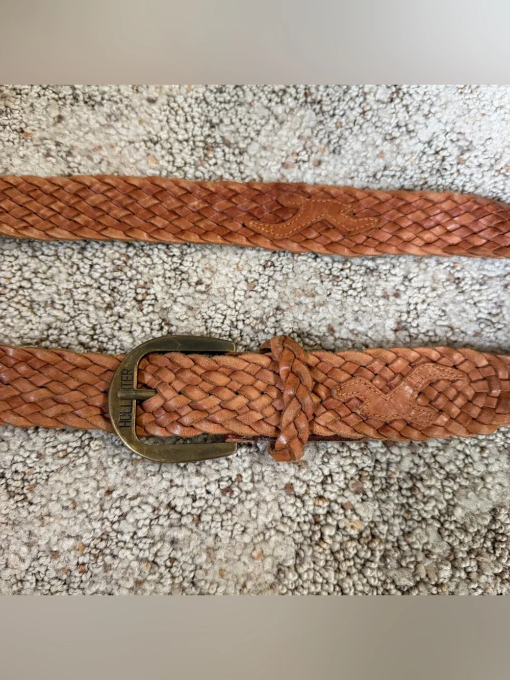 Vintage Y2K Hollister Brown Leather Braided Seagull Logo Woven Belt Size M/L